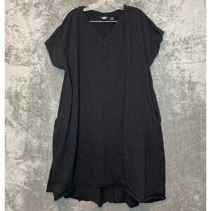 Lands End Women Beachy Travel Gauze Relaxed A Line V Neck Black Midi Dress XL